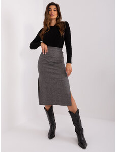 Fashionhunters Black and grey women's midi skirt