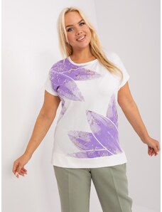 Fashionhunters Ecru-purple cotton blouse of larger size