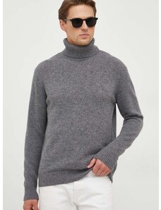 Sisley gyapjú pulóver könnyű, férfi, szürke, garbónyakú