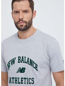 New Balance pamut póló szürke, férfi, nyomott mintás
