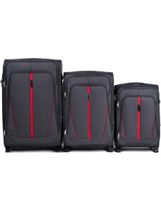 Sötétszürke 3 darabos bőröndkészlet piros csíkkal Buzzard 1706(2), Sets of 3 suitcases Wings 2 wheels L,M,S, Dark grey