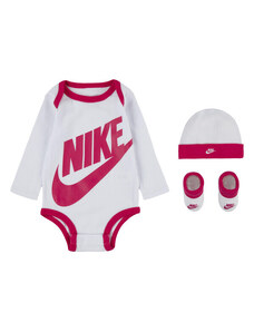 Nike futura logo ls hat / bodysuit / bootie 3pc WHITE