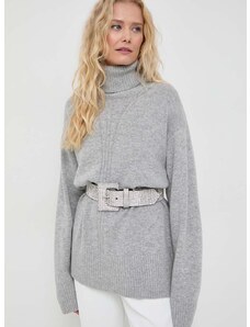 Trussardi gyapjúkeverék pulóver könnyű, női, szürke, garbónyakú