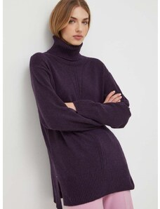 Trussardi gyapjúkeverék pulóver könnyű, női, lila, garbónyakú