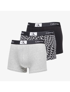 Boxeralsó Calvin Klein 96 Cotton Trunk 3-Pack Black/ Grey Heather/ Warped Logo Print Black