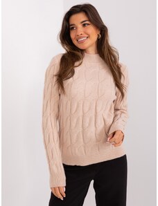 Fashionhunters Beige classic sweater with cables
