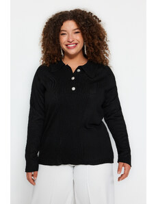 Trendyol Curve fekete pólógallér gombos zárható kötöttáru pulóver