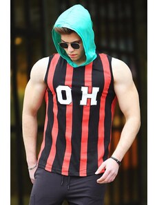 Madmext Striped Printed Hooded Singlet 4024 Claret Red