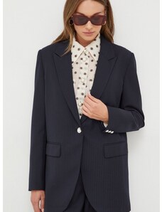 Custommade gyapjú kabát sötétkék, mintás, egysoros gombolású