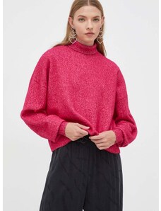 HUGO gyapjú pulóver könnyű, női, rózsaszín, garbónyakú