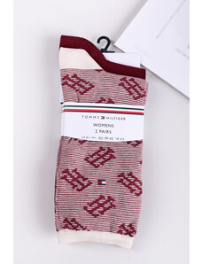 Tommy Hilfiger Női rózsaszín-piros zokni Monogram One Row Stripe - dupla csomagolás