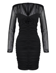 Trendyol Black Fit Rose részletesen kidolgozott tüll elegáns estélyi ruha