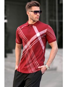 Madmext Claret Red Patterned Polo Neck Men's T-Shirt 6079