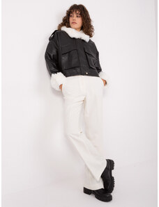 BASIC Fekete-fehér bőr télikabát szőrmével NM-KR-DA-0831.99P-black-white