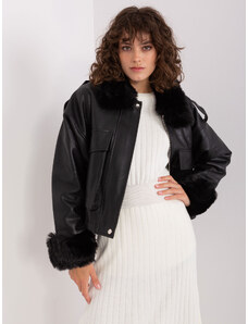 BASIC Fekete bőr téli kabát szőrmével NM-KR-DA-0831.99P-black