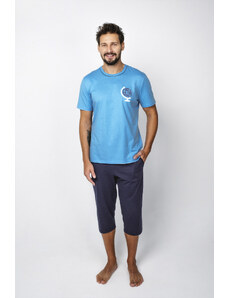 Italian Fashion Men's Pajamas Abril, Short Sleeves, 3/4 Pants - Blue/Navy Blue