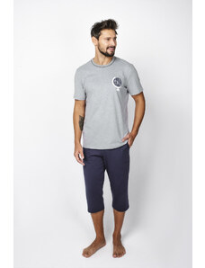 Italian Fashion Men's pyjamas Abril, short sleeves, 3/4 pants - melange/navy blue