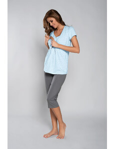 Italian Fashion Felicita Short Sleeve Pyjamas, 3/4 Pants - Blue/Grey