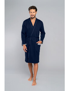 Italian Fashion Gabriel Long Sleeve Bathrobe - Navy Blue/Melange