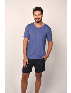 Italian Fashion Men's Pyjamas Dallas, Short Sleeves, Shorts - Blue/Navy Blue