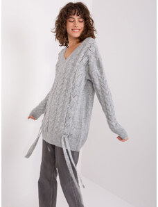 Fashionhunters Grey women's sweater with cables