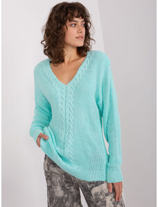 Fashionhunters Women's mint sweater with neckline