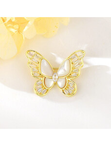 Arannyal bevont elegáns kis pillangó bross áttetsző cirkónia kristályokkal (0547.)