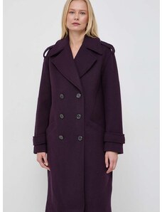 Morgan kabát gyapjú keverékből lila, átmeneti, kétsoros gombolású
