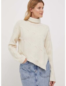 Calvin Klein gyapjúkeverék pulóver női, bézs, garbónyakú
