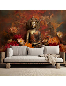 Gario Fotótapéta Egy meditáló Buddha szobor és színes virágok Anyag: Vlies, Méret: 200 x 140 cm