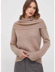 Sisley gyapjúkeverék pulóver női, bézs, garbónyakú
