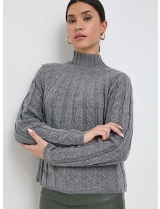 Marella gyapjú pulóver könnyű, női, szürke, félgarbó nyakú