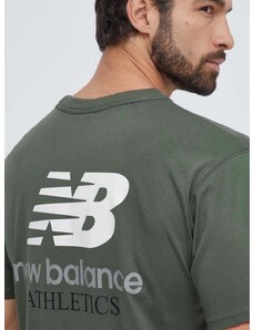 New Balance pamut póló zöld, férfi, nyomott mintás