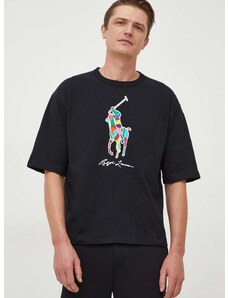 Polo Ralph Lauren pamut póló fekete, férfi, nyomott mintás