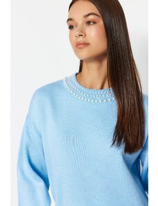 Trendyol Ice Blue Pearl részletes kötöttáru pulóver
