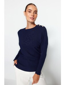 Trendyol Navy Blue Button részletes kötöttáru pulóver