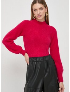 Marella gyapjú pulóver meleg, női, rózsaszín, félgarbó nyakú