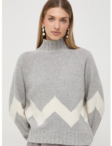 Marella gyapjú pulóver női, szürke, félgarbó nyakú