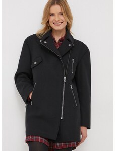 Sisley kabát gyapjú keverékből fekete, átmeneti, oversize