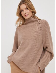 Calvin Klein gyapjú pulóver meleg, női, bézs, félgarbó nyakú
