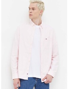 Tommy Jeans pamut ing férfi, legombolt galléros, rózsaszín, regular