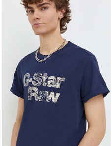 G-Star Raw pamut póló sötétkék, férfi, nyomott mintás