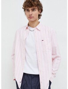 Tommy Jeans pamut ing férfi, galléros, rózsaszín, regular