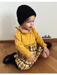Miniworld Hosszú ujjú kislány ruha- Elegáns, mustárszín