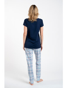 Italian Fashion Glamour women's pyjamas, short sleeves, long pants - navy blue/print