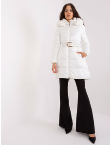 BASIC Fehér kabát övvel és szőrmével -NM-KR-TR8173.96P-white