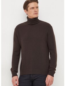 Sisley gyapjú pulóver férfi, barna, garbónyakú