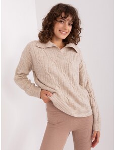 Fashionhunters Beige sweater with cables and collar