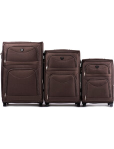 Barna 3 bőröndből álló készlet 6802(2), Sets of 3 suitcases Wings 2 wheels L,M,S, Coffee