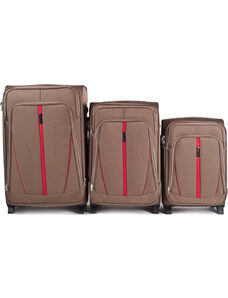 Bézs színű 3 darabos bőröndkészlet piros csíkkal 11706(2), Sets of 3 suitcases Wings 2 wheels L,M,S, Double yellow